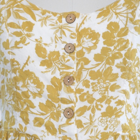Free People mustard yellow floral cotton mini dress S - Picture 3 of 7